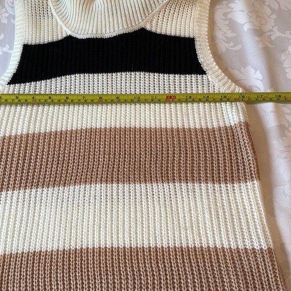 Loose knit striped basic long sleeveless pullover with cowl neckline Sz S - Picture 6 of 7
